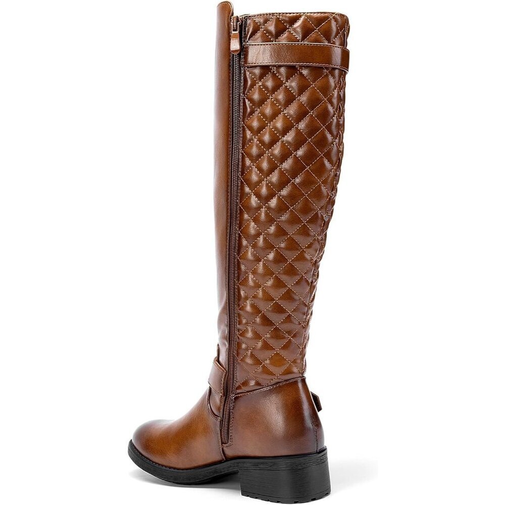 DREAM Tan PAIRDREAM PAIRS Comfortable Block Heel Side Zipper Biker Boots - Picture 5 of 8